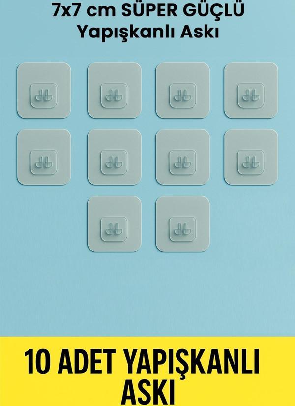 10 Adet 7x7cm Yedek Süper Güçlü Yapışkanlı Askı, 20KG Banyo - Mutfak Raf Tutucu Sticker, Delmesiz - Image 1