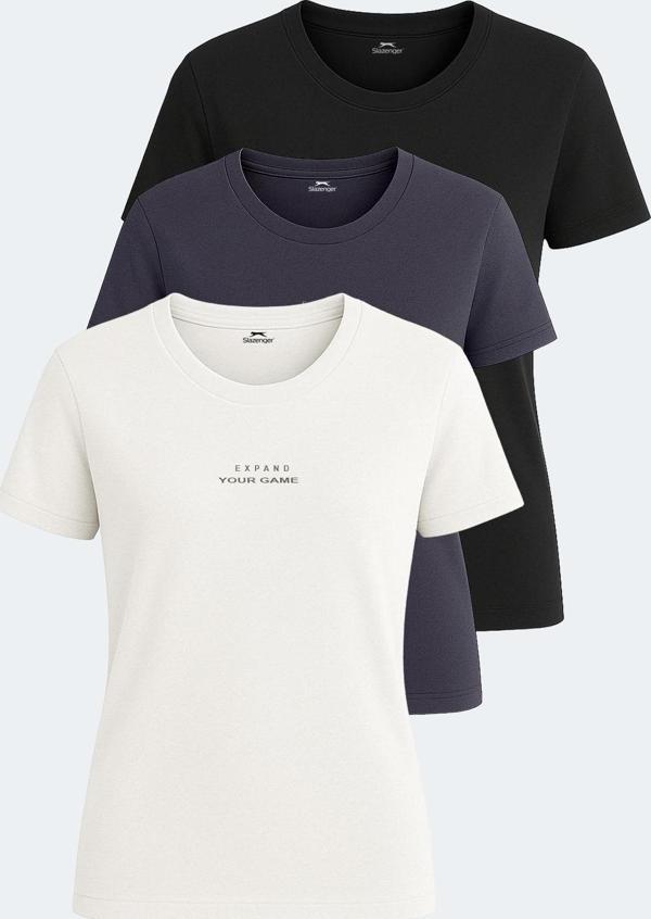 Slazenger PAYTONS 3 lü Set Kadın Tişört Ekru - Siyah - Koyu Gri - Image 1