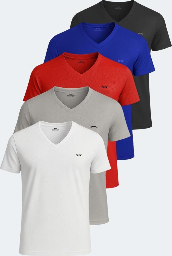 Slazenger KATRINA 5 li Set Erkek Tişört Beyaz - Siyah - Gri - Saks Mavi - Kırmızı - Image 1