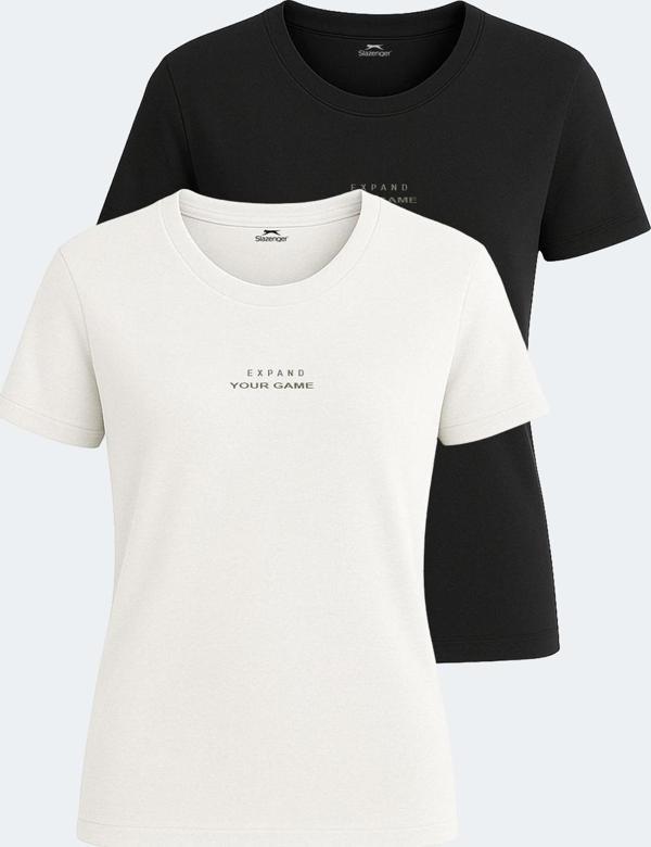 Slazenger PAYTONS 2 li Set Kadın Tişört Ekru - Siyah - Image 1