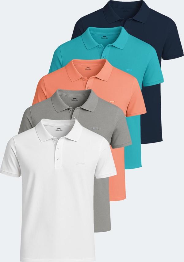 Slazenger SOHO 5 li Set Erkek Tişört Beyaz - Gri - Lacivert - Somon - Turkuaz - Image 1