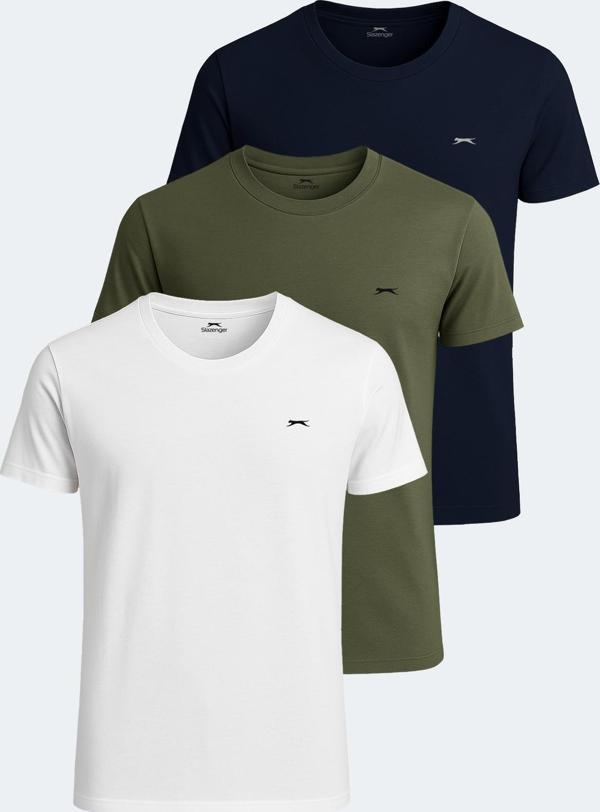 Slazenger SANDER KTN 3 lü Set Erkek Tişört Beyaz - Lacivert - Haki - Image 1