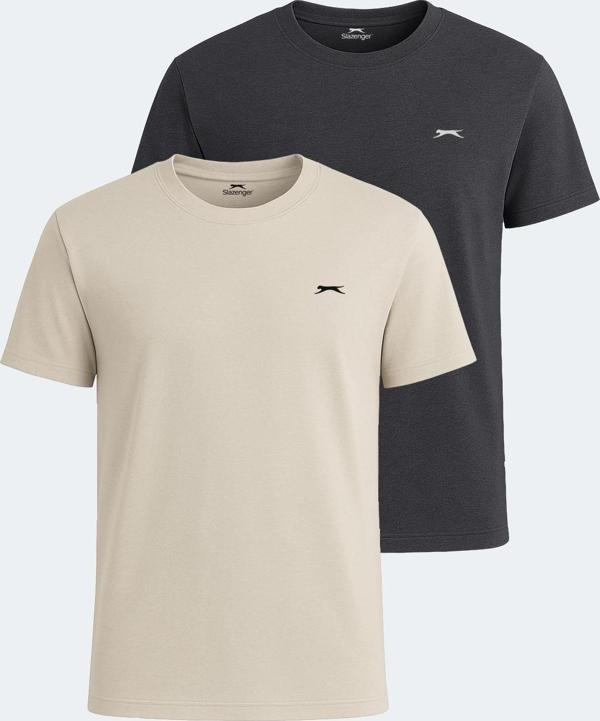 Slazenger KRATER 2 li Set Erkek Tişört Bej - Koyu Gri - Image 1