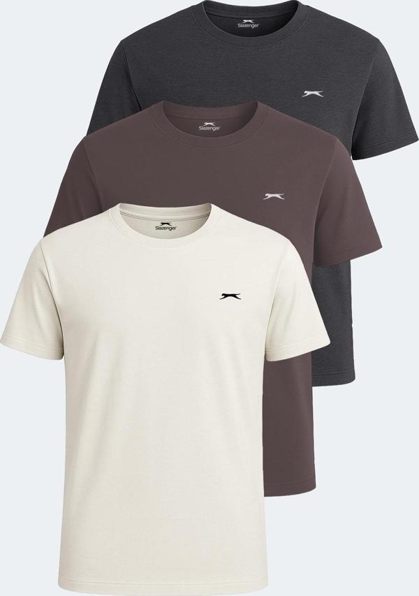 Slazenger KRATER 3 lü Set Erkek Tişört Ekru - Koyu Gri - Kahve - Image 1