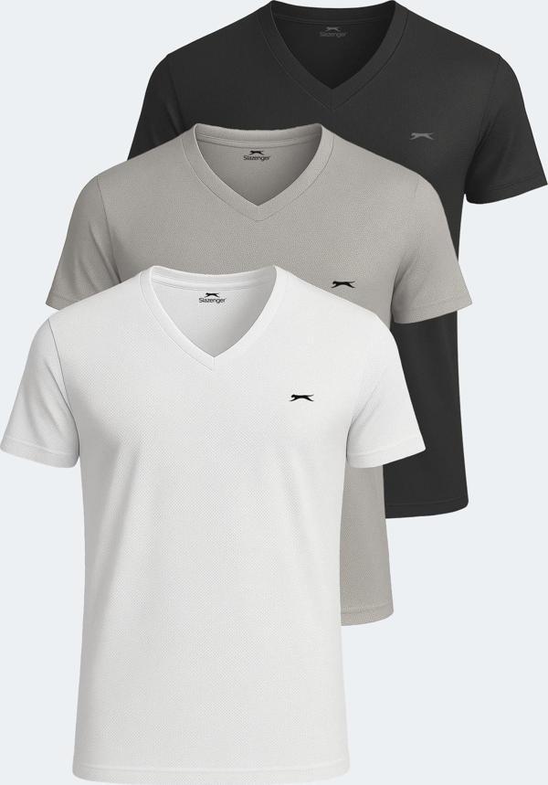 Slazenger KATRINA 3 lü Set Erkek Tişört Beyaz - Siyah - Gri - Image 1