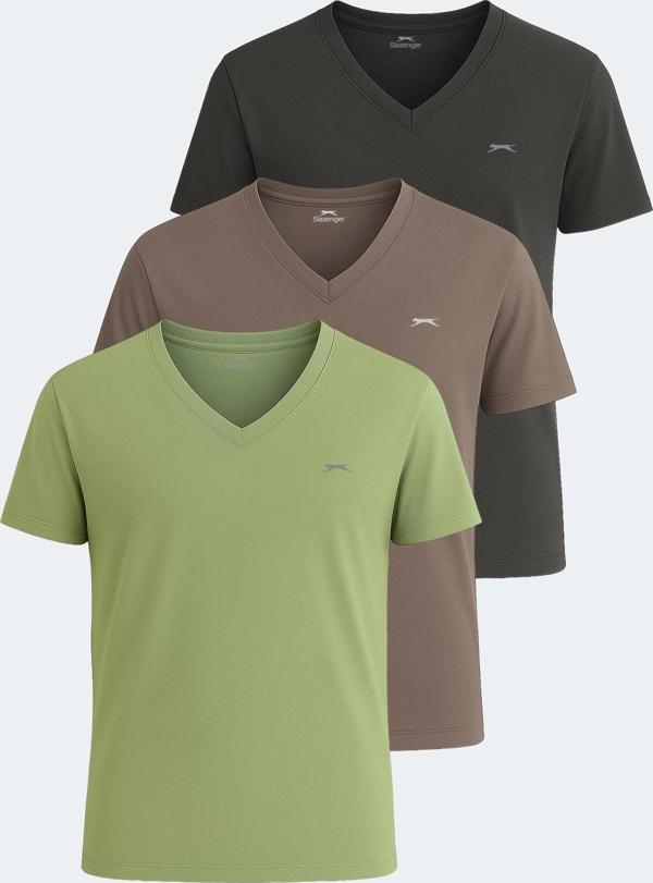 Slazenger KRAKKER 3 lü Set Erkek Tişört Koyu Gri - Açık Yeşil - Kahve - Image 1