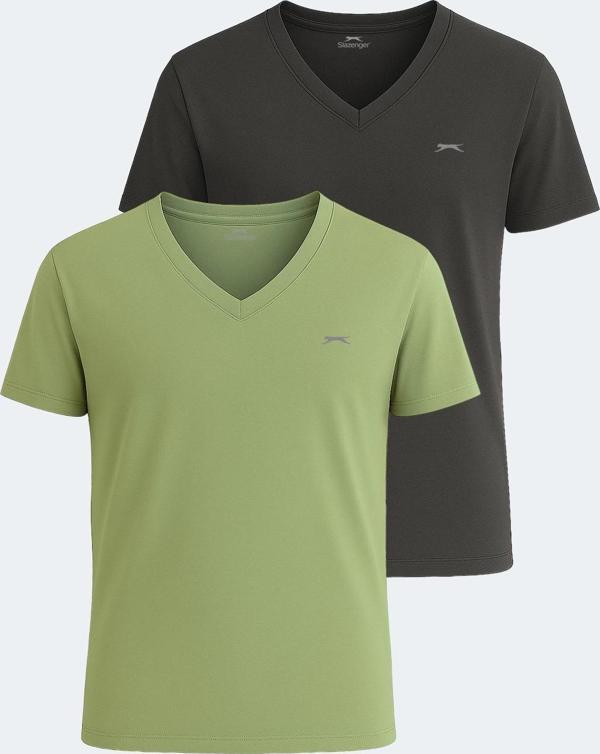 Slazenger KRAKKER 2 li Set Erkek Tişört Koyu Gri - Açık Yeşil - Image 1