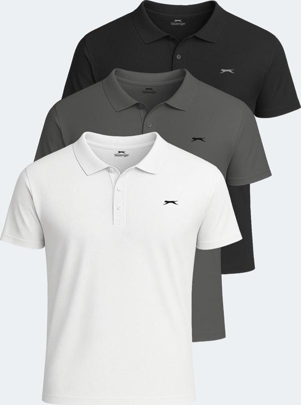 Slazenger SLOAN 3 lü Set Erkek Tişört Beyaz - Siyah - Koyu Gri - Image 1