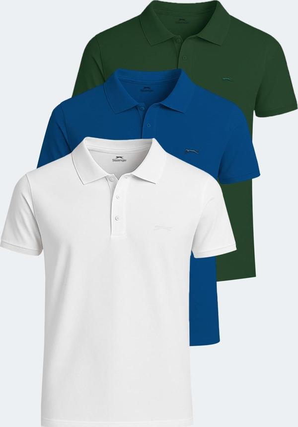 Slazenger SOHO 3 lü Set Erkek Tişört Saks Mavi - Yeşil - Beyaz - Image 1