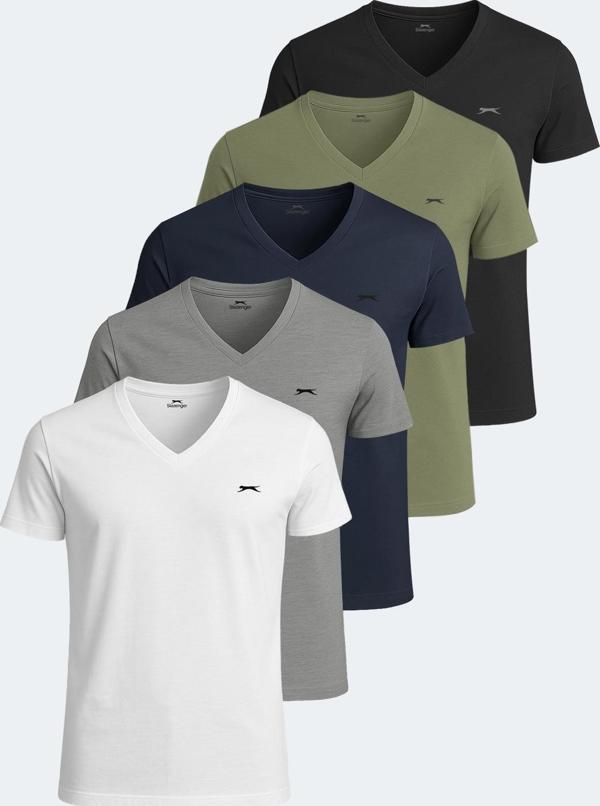 Slazenger SARGON 5 li Set Erkek Tişört Beyaz - Siyah - Lacivert - Haki - Gri - Image 1