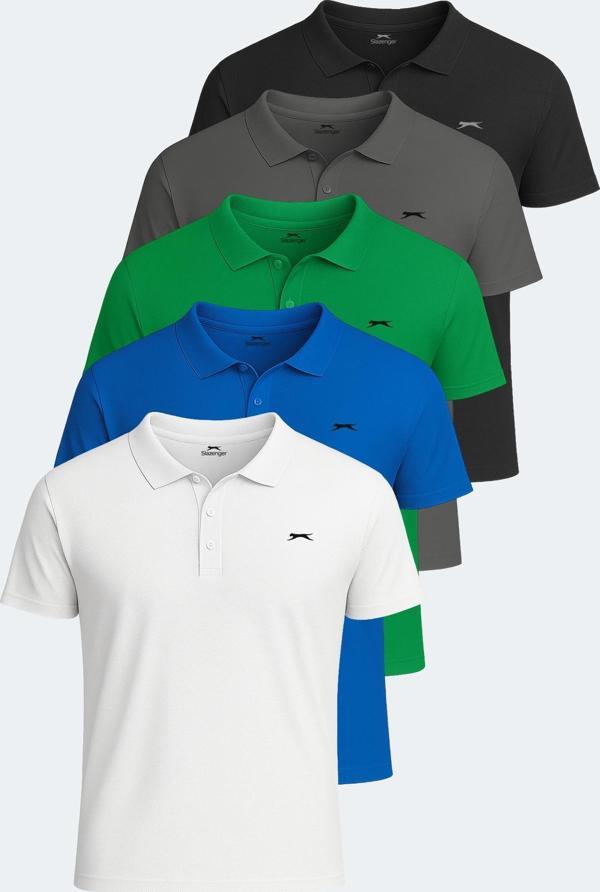 Slazenger SLOAN 5 li Set Erkek Tişört Beyaz - Siyah - Koyu Gri - Saks Mavi - Yeşil - Image 1