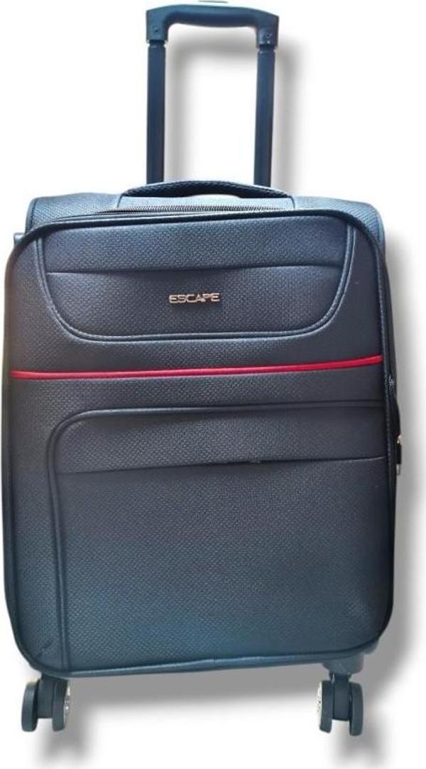Escape 055-25 Düz Kareli Kırmızı Şeritli Havlu Kumaş Büyük Boy Valiz - Image 1