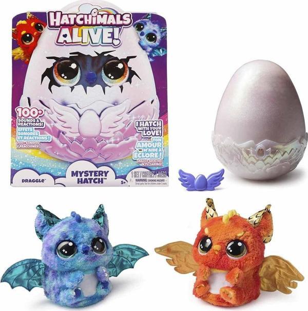 69282 SUN- Sesli ve Işıklı Hatchimals Alive Mystery Hatch Draggle İnteraktif Peluş Sürpriz Yumurta - Image 1