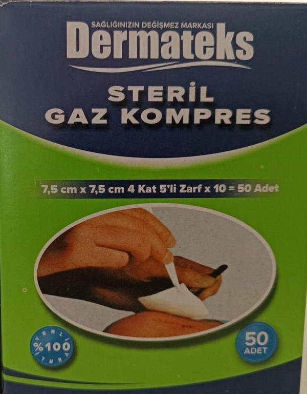 steril gaz kompres 7,5*7,5 4 kat 5 li zarf*10:50 adet - Image 1