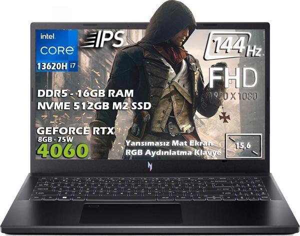 Acer Nitro V 15 ANV15-51 Intel Core i7 13620H 16GB 512GB SSD RTX4060 Freedos 15.6" Taşınabilir Bilgisayar NH.QQEEY.002 - Image 1