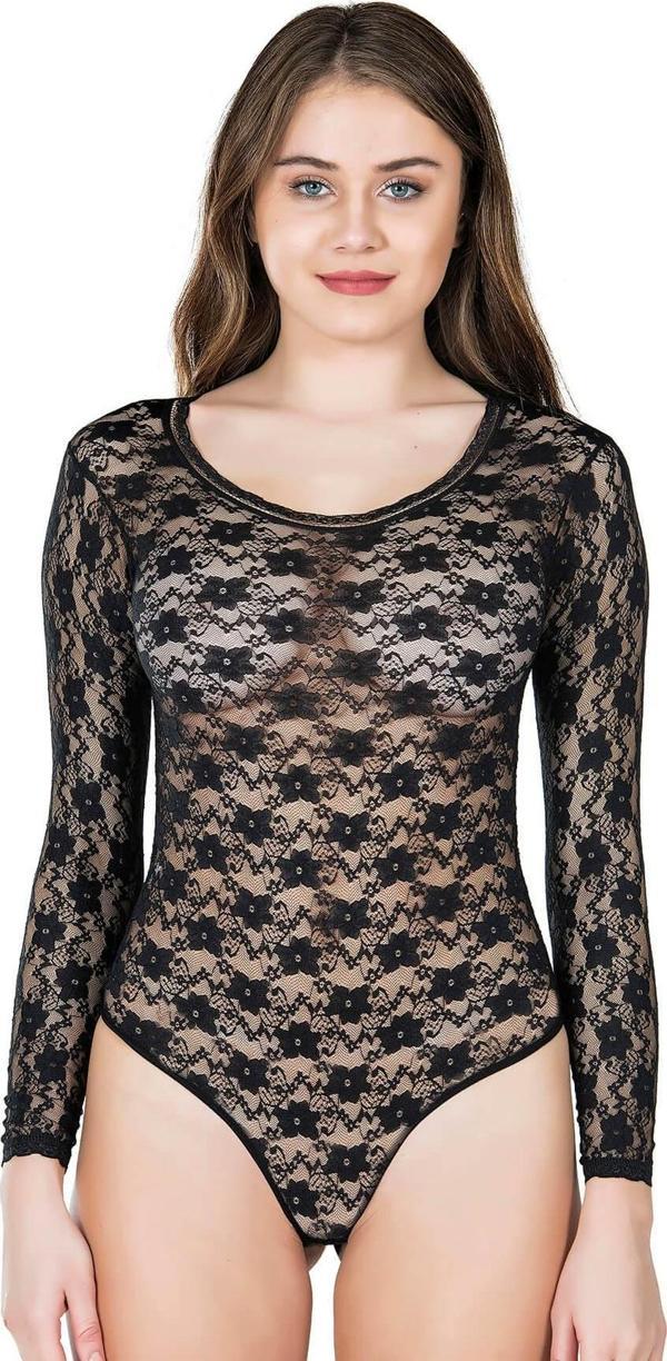 Bisiklet Yaka Dantelli Çıtçıtlı Kadın Body 327 - Image 1