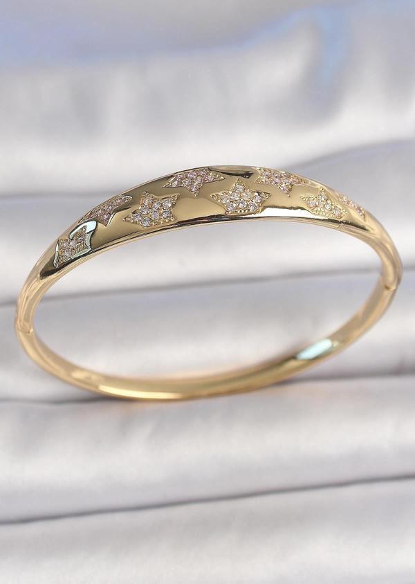 Pirinç Gold Renk Zirkon Taşlı Yıldız İşlemeli Kadın Kelepçe - Image 1