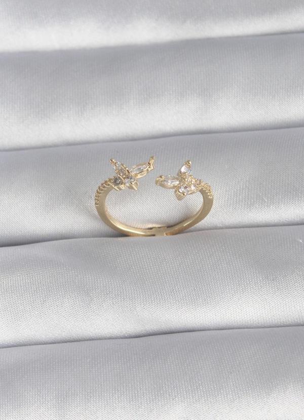 Pirinç Gold Renk Zirkon Taşlı Kelebek Model Kadın Yüzük - Image 1