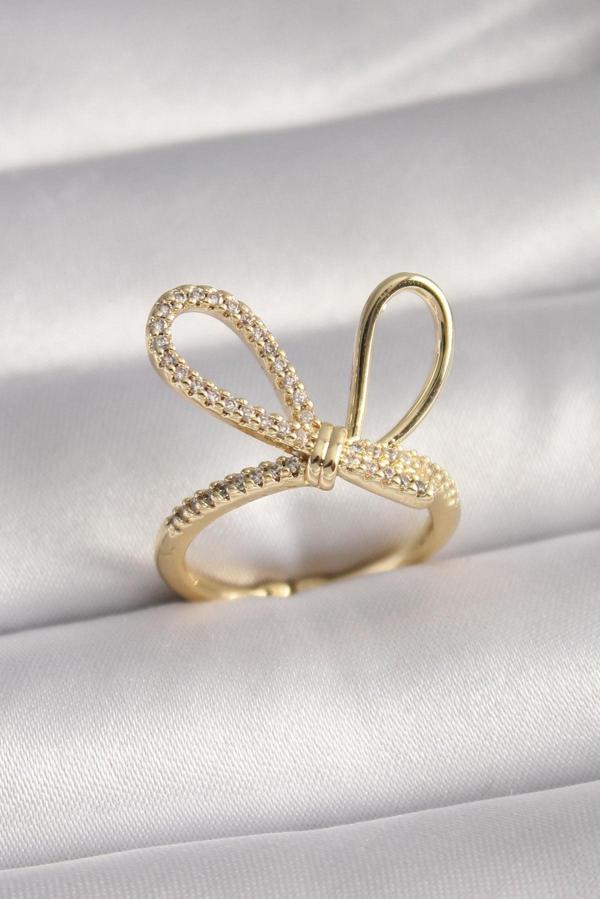 Gold Renk Zirkon Taşlı Düğüm Model Kadın Yüzük - Image 1