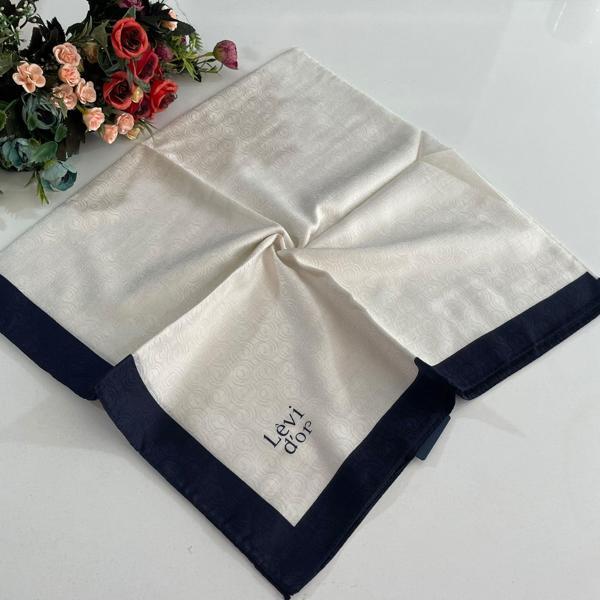 Levidor Premium Monogram Eşarp Beyaz-Lacivert GX0203 - Image 1