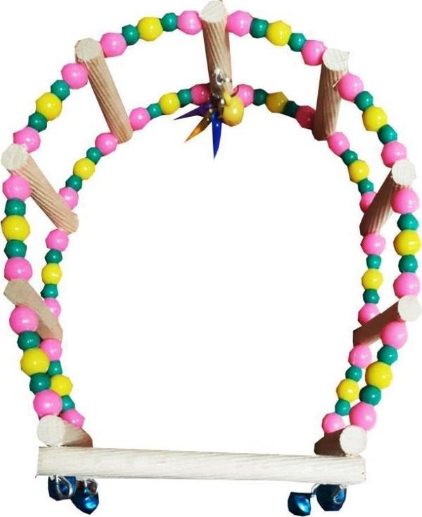 ANS Boncuklu Ahşap Salıncak Kuş Oyuncağı 19cm - Image 1