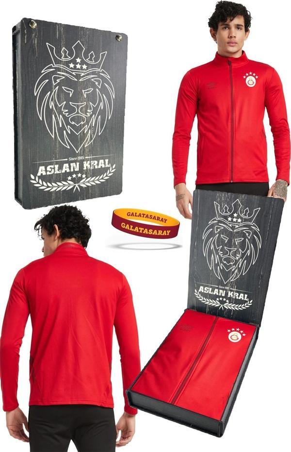 Galatasaray Orijinal Lisanslı 5 Yıldızlı Fermuarlı Kırmızı Sweat + Silikon Bileklik Set H - Image 1