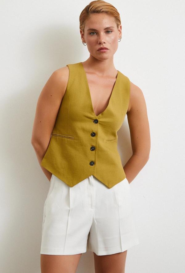 Piliseli Cepli Şort Ekru - Image 1