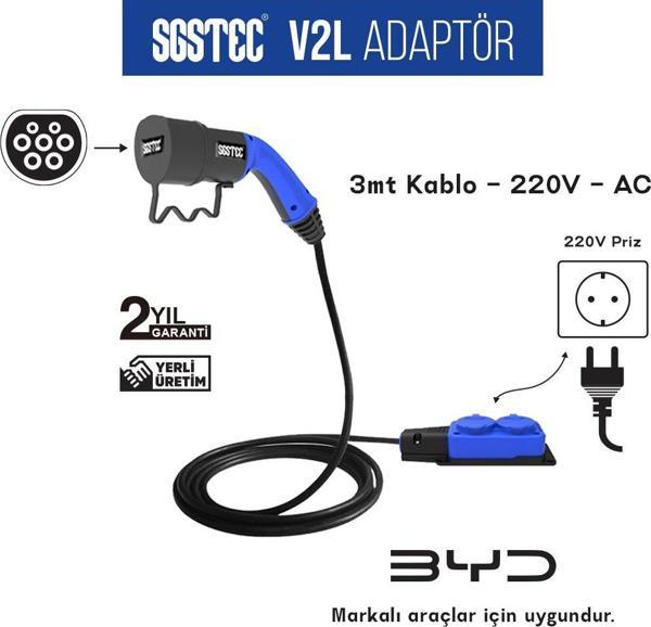 SGSTEC BYD 3mt Kablolu 2'li V2L Uzatma Priz Adaptör   - Image 1