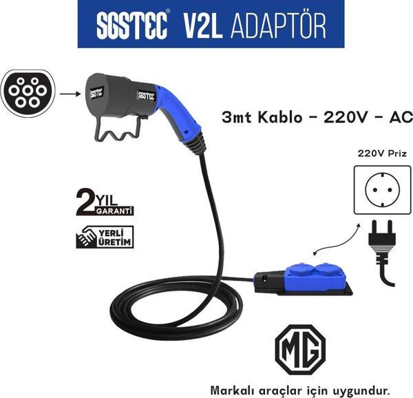 SGSTEC MG 3mt Kablolu 2'li V2L Uzatma Priz Adaptör   - Image 1