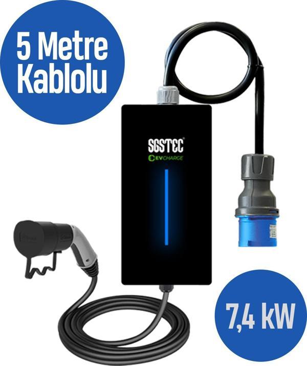 SGSTEC Home 7,4kW 5Metre Kablolu Elektrikli Araç Şarj Cihazı - Image 1