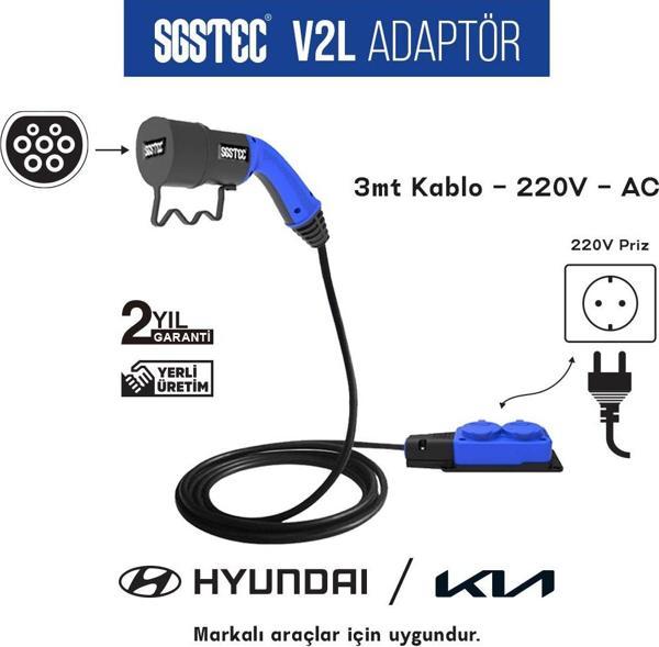 SGSTEC Hyundai - Kia 3mt Kablolu 2'li V2L Uzatma Priz Adaptör   - Image 1