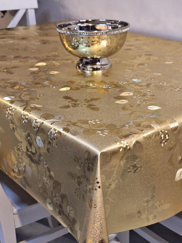 Başak Ev Tekstili Gold  Parlak Silinebilir Masa Örtüsü - Elyaflı Pvc Muşamba - Image 1