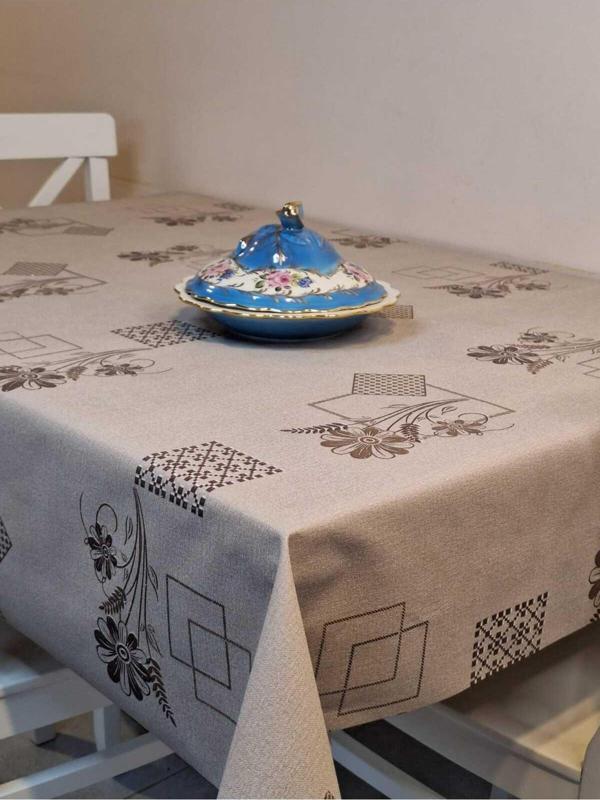 Başak Ev Tekstili Simli Keten Dokulu Pvc Masa Örtüsü - Image 1