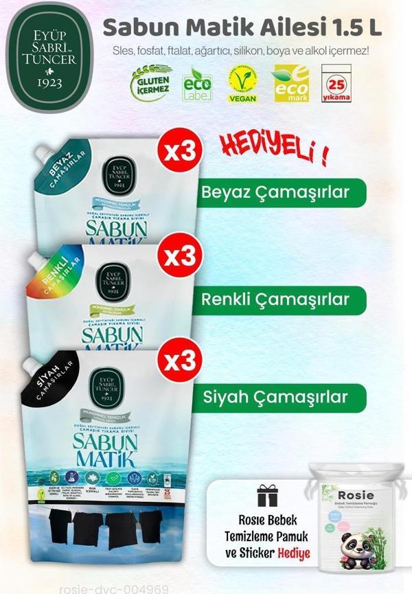 1500 ml Sabun Matik Renkliler x3 + Beyazlar x3 + Siyahlar x3 ve ROSIE - Image 1