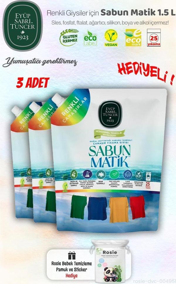 3'lü Renkliler Sıvı Sabun Matik 1.5 L ve ROSIE Hediye - Image 1