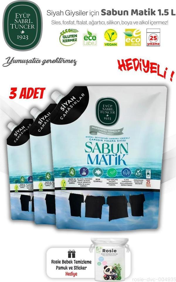 3'lü Siyah Çamaşırlar Sıvı Sabun Matik 1.5 L ve ROSIE Hediye - Image 1