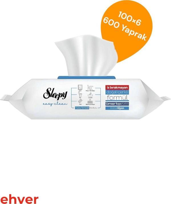 Sleepy 6'lı Easy Clean Çamaşır Suyu Katkılı Yüzey Temizlik Havlusu (600 Yaprak) - Image 1