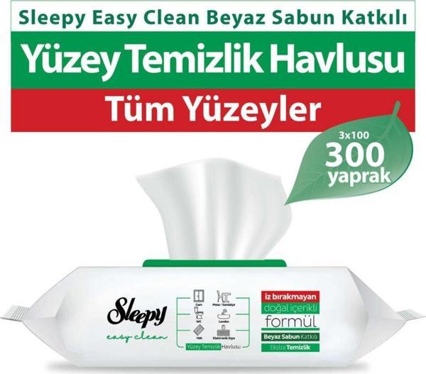 Sleepy Easy Clean Beyaz Sabun Katkılı Yüzey Temizlik Havlusu 3 Paket 300 Yaprak - Image 1