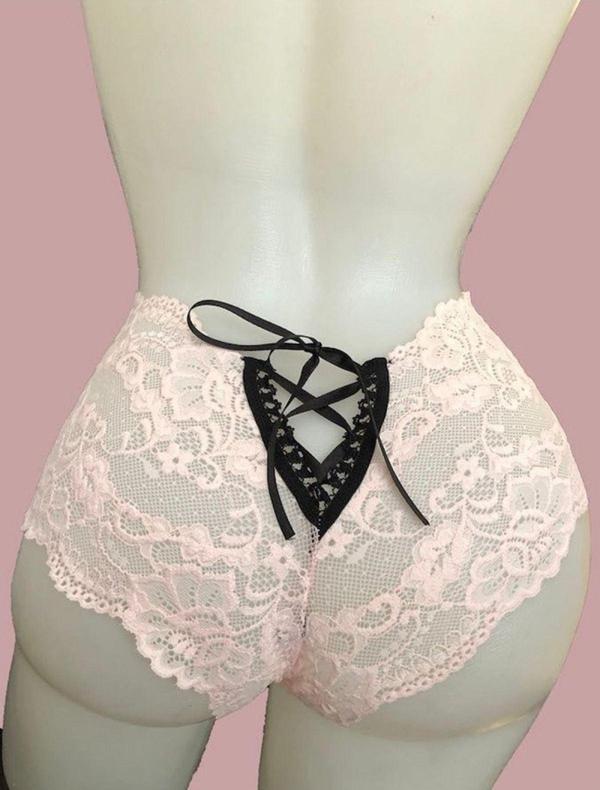 Kadın Pudra Bağcık Detaylı Sexi Dantel Külot - Image 1