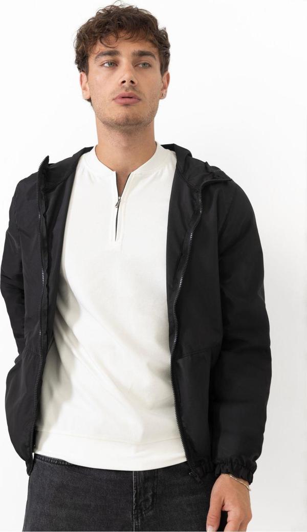 Spor Erkek Kapüşonlu Su Ve Rüzgar Geçirmez Astarlı Oversize Yağmurluk - Image 1