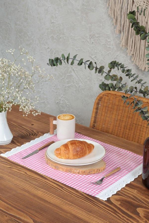 Cotton Maison Amerikan Servisi Kareli Fistolu 4 Lü Retro 30X45 Cm - Image 1