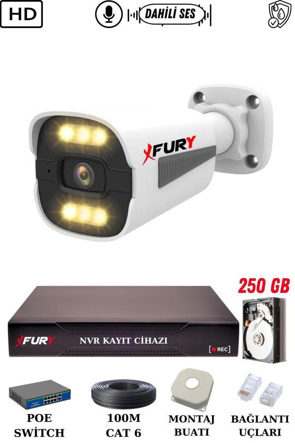 FURY 1 Kameralı Ip Güvenlik Kamerası Seti Sesli 4mp Gece Renkli Su Geçirmez 1506s 250GB - Image 1