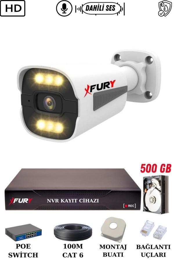 FURY 1 Kameralı Ip Güvenlik Kamerası Seti Sesli 4mp Gece Renkli Su Geçirmez 1506s 500GB - Image 1