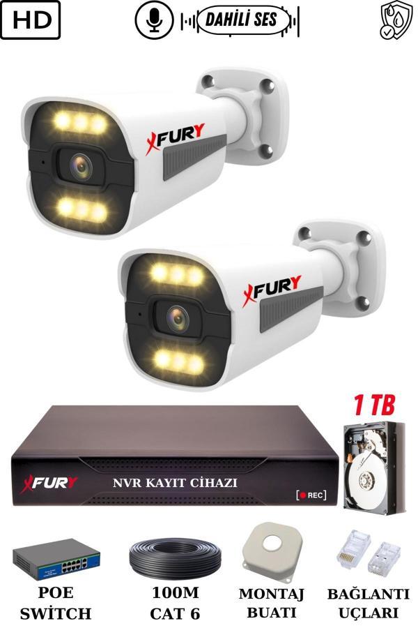FURY 2 Kameralı Ip Güvenlik Kamerası Seti Sesli 4mp Gece Renkli Su Geçirmez 1506s 1TB - Image 1