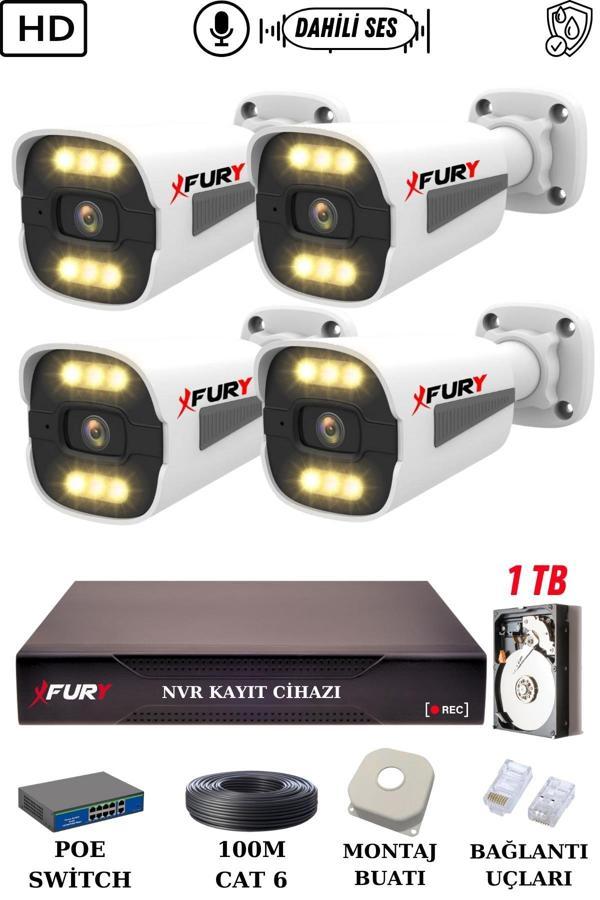 FURY 4 Kameralı Ip Güvenlik Kamerası Seti Sesli 4mp Gece Renkli Su Geçirmez 1506s 1TB - Image 1