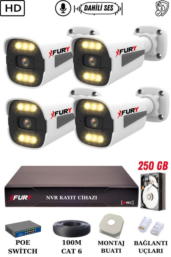 FURY 4 Kameralı Ip Güvenlik Kamerası Seti Sesli 4mp Gece Renkli Su Geçirmez 1506s 250GB - Image 1