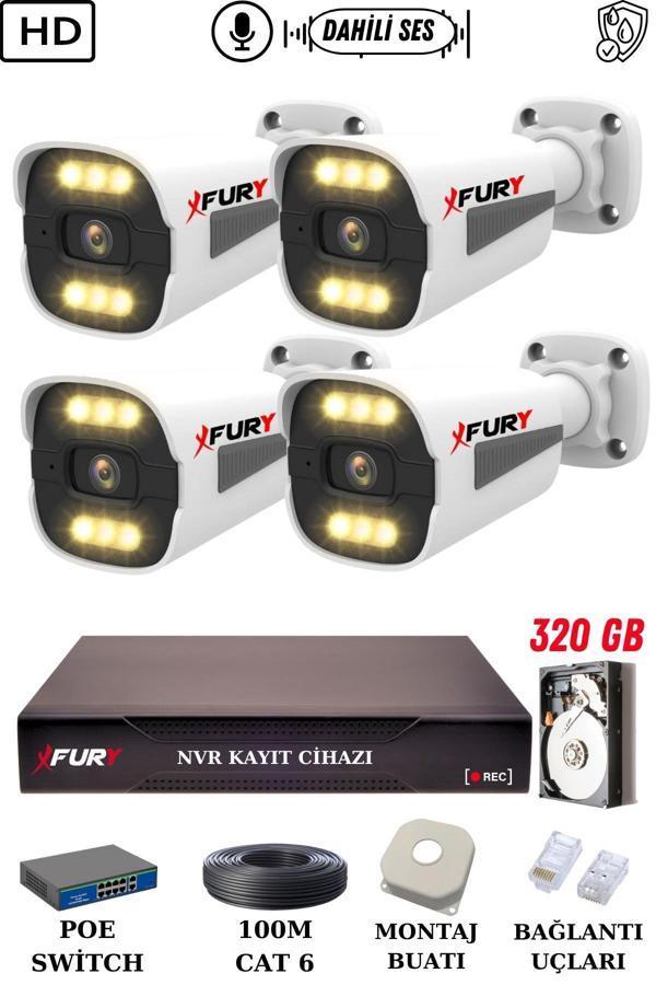 FURY 4 Kameralı Ip Güvenlik Kamerası Seti Sesli 4mp Gece Renkli Su Geçirmez 1506s 320GB - Image 1