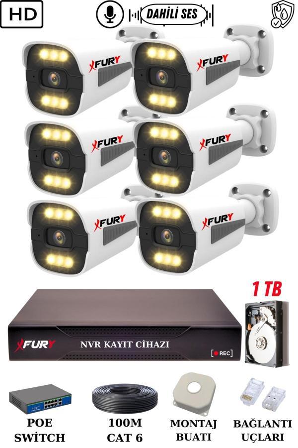 FURY 6 Kameralı Ip Güvenlik Kamerası Seti Sesli 4mp Gece Renkli Su Geçirmez 1506s 1TB - Image 1