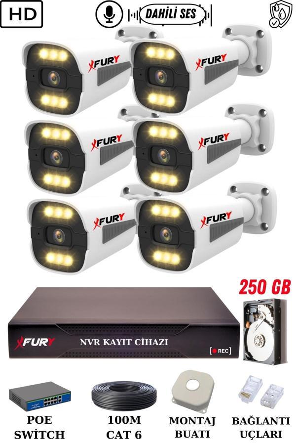FURY 6 Kameralı Ip Güvenlik Kamerası Seti Sesli 4mp Gece Renkli Su Geçirmez 1506s 250GB - Image 1
