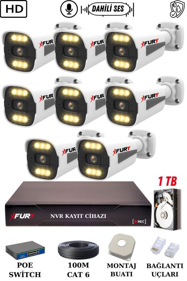 FURY 8 Kameralı Ip Güvenlik Kamerası Seti Sesli 4mp Gece Renkli Su Geçirmez 1506s 1TB - Image 1